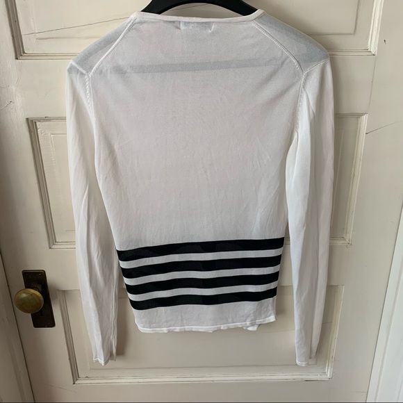 90's ESPRIT Vintage White with Black Stripe Light Weight Sheer Long-sleeved Top - Picture 2 of 9